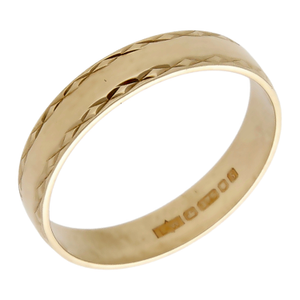 Pre-Owned 9ct Yellow Gold Patterned Edge 4mm Wedding Band Ring