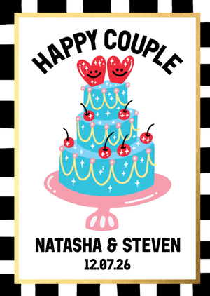 Moonpig Hand Drawn Cake With Smiling Hearts Happy Couple Wedding Card