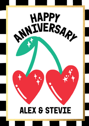 Moonpig Illustrated Cherry Hearts Happy Anniversary Card