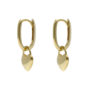 New 9ct Yellow Gold Heart Drop Oval Huggie Earrings