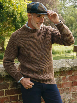 Walnut Brown Pure Wool Ribbed Fisherman Jumper