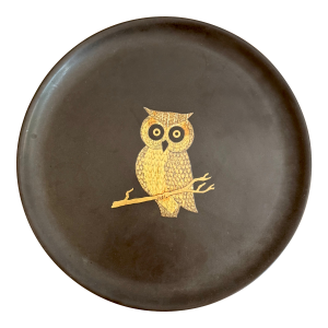 1970s Mid-Century Couroc of Monterey Owl Serving Tray