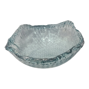 Teal Hand-Blown Recycled Glass Basket Weave Pattern Center Piece Platter Bowl