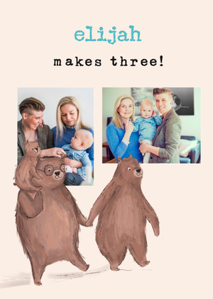 Moonpig Photo Upload Cute Illustrative Makes Three New Baby Card
