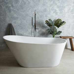 Milano Overton - White Modern Freestanding Slipper Bath - 1500mm x 750mm - with White Overflow