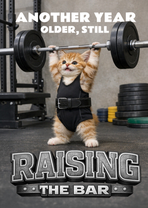 Moonpig Raising The Bar Funny Weightlifting Kitten Birthday Card
