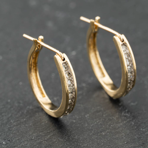Pre-Owned 9ct Yellow Gold 15mm Diamond Hoop Earrings 41174248
