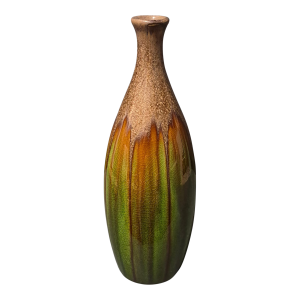 Mid-Century Modern Drip Glaze Pottery Green Earth Tone Vase