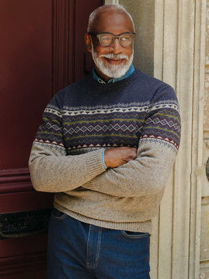Navy & Stone Fairisle Flecked Crew Neck Jumper