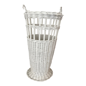 1980s Tall Wicker Handled Basket/Umbrella/Plant Stand