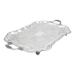 Oversized Vintage F. B. Rogers Footed Silverplate Butler Tray With Handles — 27.75” Palm Beach Regency • Tea Service • Grandmillennial- See Pics!