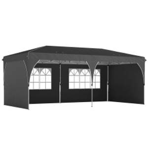 Outsunny Carpa Plegable 6x3 m con Tiras Reflectantes UPF 50+ Fácil Montaje Sistema Central de Bloqueo Impermeable Gris Oscuro