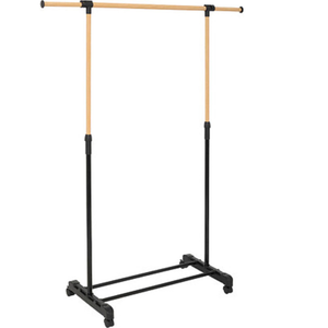 Adjustable Metal Clothes Rail with Wood Effect Hanging Bar – 84–123cm