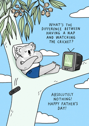 Moonpig Having A Nap And Watching Cricket Funny Illustrated Father's Day Card