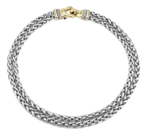 David Yurman 925 Sterling Silver Yellow Gold Buckle Double Wheat Chain Necklace