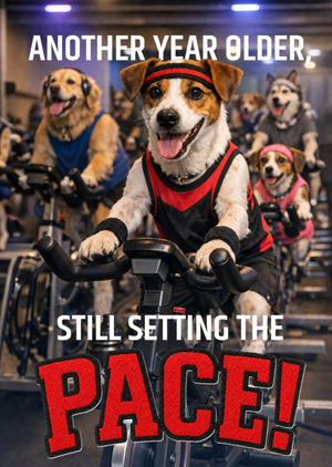 Moonpig Another Year Older Still Setting The Pace Funny Dog Gym Birthday Card