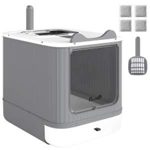 PawHut Arenero para Gatos Cubierto M con Tapa Abatible Salida Superior Pala Bolsas Desodorantes Fácil de Limpiar Blanco
