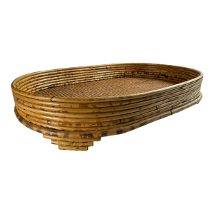 Vintage Gabriella Crespi Style Coiled Rattan Oval Tray