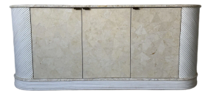 1980’s Postmodern Chic Rattan and Stone Oval Credenza