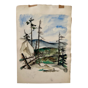 Henry Emil Salloch Original Watercolor on Paper Alpine Timberline Landscape, 1946.