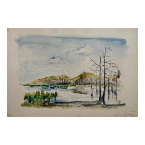 Henry Emil Salloch Original Watercolor on Paper Marshland Landscape, 1948.