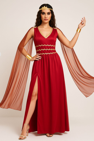 Roman Toga Dress Red Women L