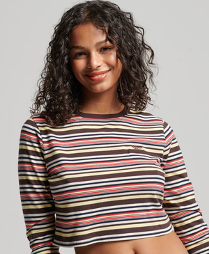 Organic Cotton Vintage Stripe Crop Long Sleeve Top