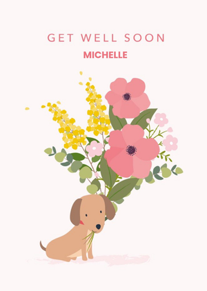 Moonpig Cute Sausage Dog Floral Get Well Soon Card