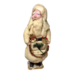 Christmas Antique German Cotton Batting Santa With Christmas Wreath