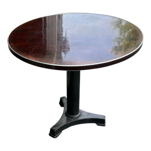 Vintage Wrought Iron Pedestal Faux Tortoise Shell Dining Table