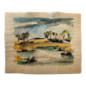 Henry Emil Salloch Original Watercolor on Paper Vibrant, Natural Wetland, 1971.