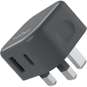 USB C & USB A Mains Plug Charger (Grey)