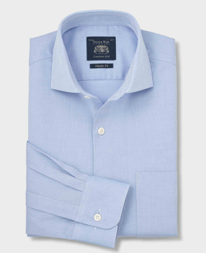 Sky Blue Stretch Cotton Herringbone Classic Fit Formal Shirt - Single Cuff