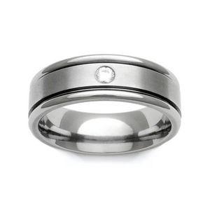 Titanium and Diamond Groove Border 7mm Ring