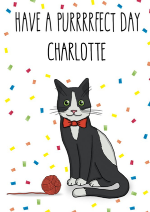Moonpig Illustration A Cat With A Ball Of Wool. Have A Purrrrfect Day Birthday Card