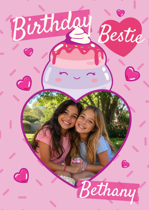Squishmallows Shelly The Strawberry Pancake Photo Upload Bestie Birthday Card