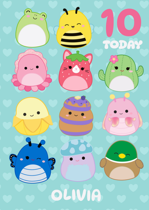 Squishmallows Cute 10 Today Heart Pattern Birthday Card