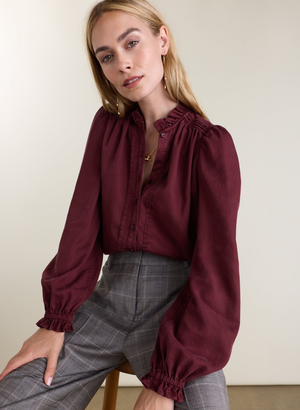Zoe Frill Neck Blouse - UK 10 | EU 36 | US 06 / Burgundy