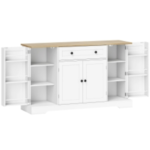 HOMCOM Aparador Armario de Cocina con 4 Puertas Cajón Estante Ajustable Estantes de Puerta para Cocina Comedor 138x40x85 cm Blanco