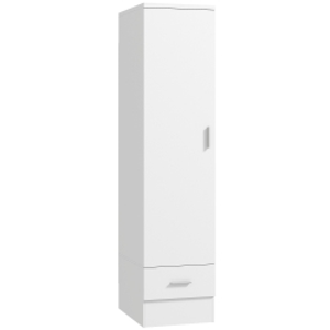 HOMCOM Armario Dormitorio Moderno Armario Ropero con Barra para Colgar Cajón Estante Superior 40x52x170 cm Blanco