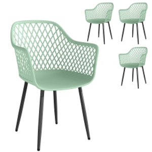 Outsunny Set de 4 Sillas de Jardín, con Respaldo Diamante, Reposabrazos, Verde