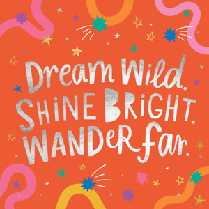 Dotty Black Dream Wild Shine Bright Wander Far Star Typographic Card