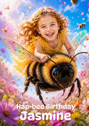 The London Studio Flying Bee Girl Photo Upload Hap-Bee Birthday Card