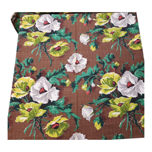 Rare 18 Yards Uncut Vintage 1940's Mid-Century Floral Barkcloth