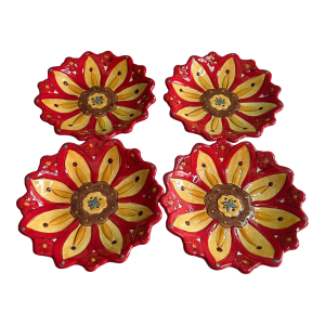 Vintage MCM Pier 1 Carynthum Red Flower Petal Shaped Salad Dessert Plates - Set of 4