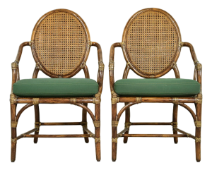 McGuire Hollywood Regency Organic Modern Bamboo and Cane Armchairs, Pair
