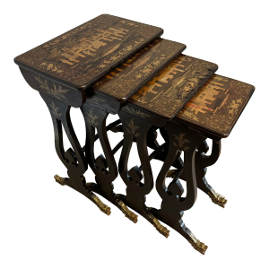 Late 19th Century Nest of Four Chinese Export Lacquer Tables