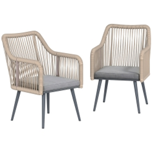 Outsunny Set de 2 Sillas de Jardín Exterior de Ratán con Cojines Reposabrazos y Marco de Acero para Terraza 54x65x80 cm Gris