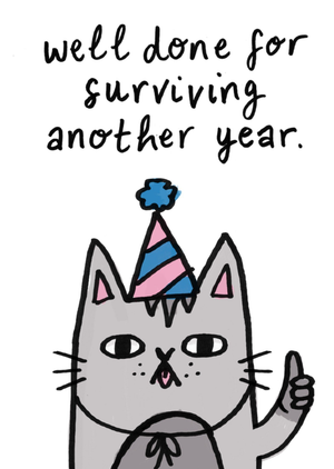 The London Studio Well Done For Surviving Another Year Illustrated Cat Birthday Card