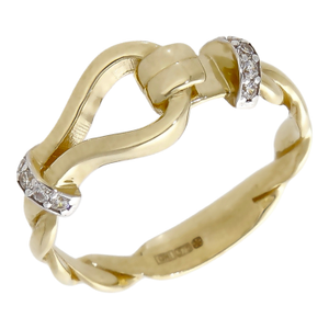New 9ct Yellow Gold Cubic Zirconia Hook Over Twist Band Ring